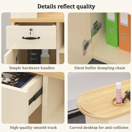 White Reception Desk with LED Lights and Lockable Drawers Q776175