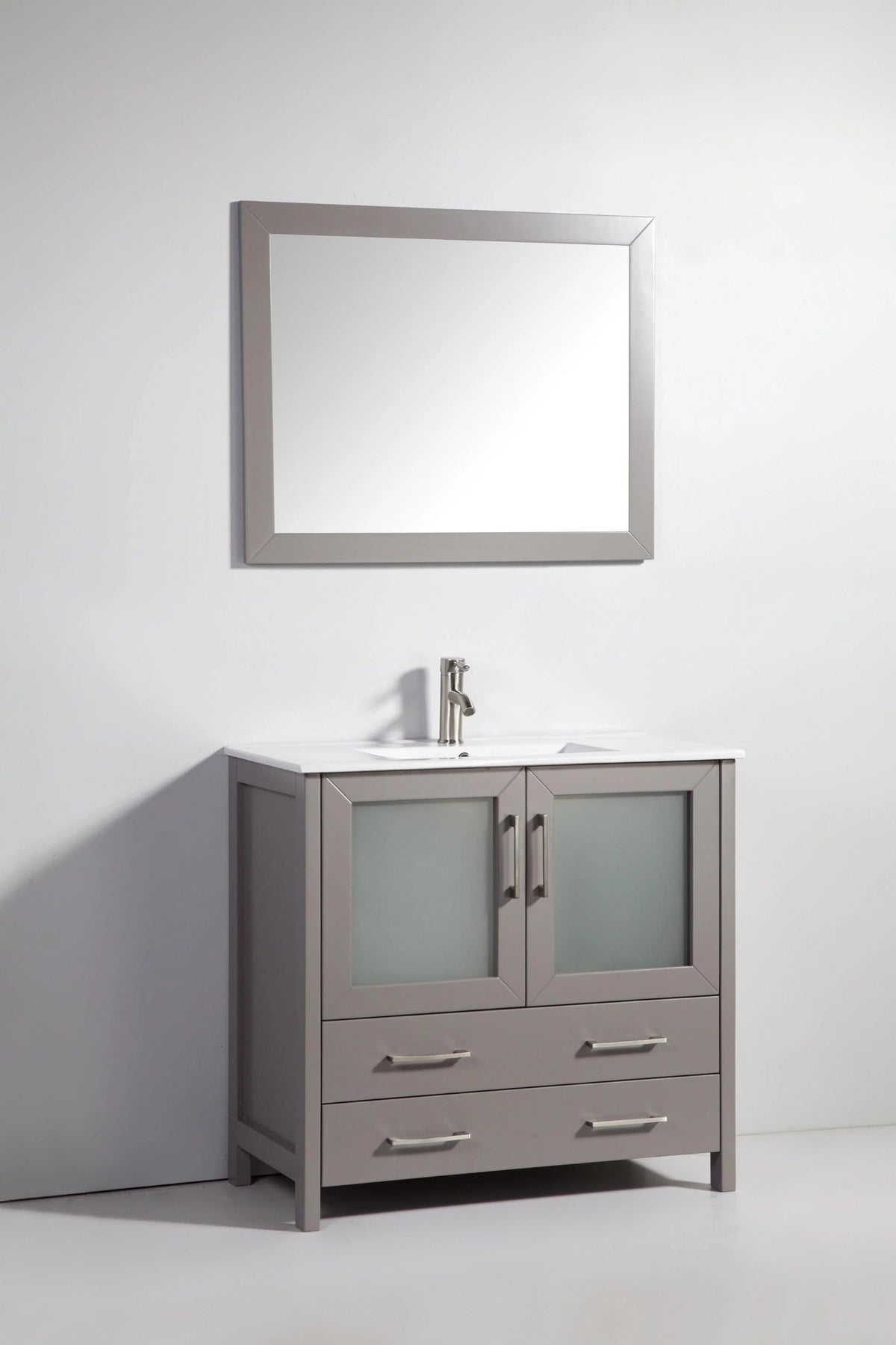 36 in. Single Sink Vanity Cabinet with Ceramic Sink & Mirror Grey R96660