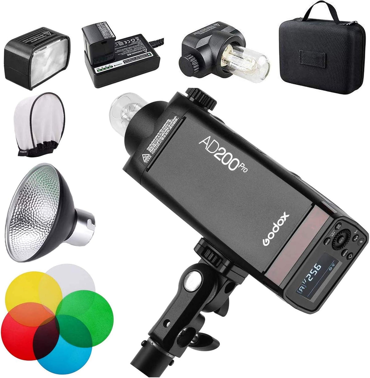 200Ws 2.4G Flash Strobe with Reflector and Color Filters Kit A103