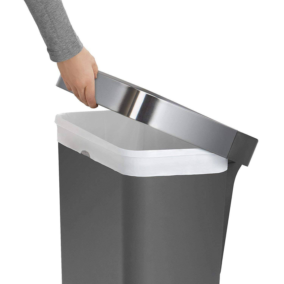 Gray 11.9 Gal Rectangular Plastic Steel Trash Can with Flip Lid and Foot Pedal Z227