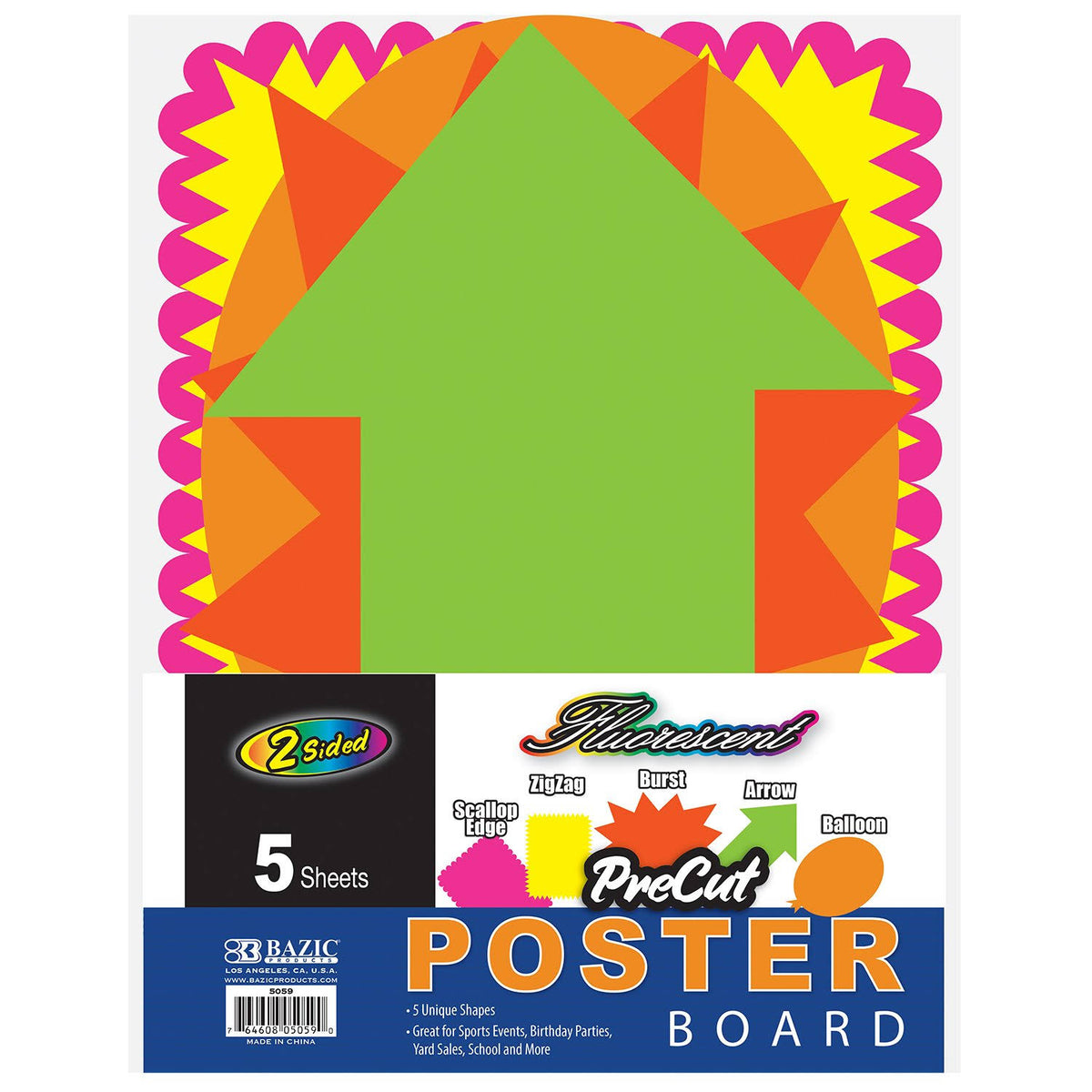 Fluorescent Pre-Cut Poster Board Shapes 5/pack U173