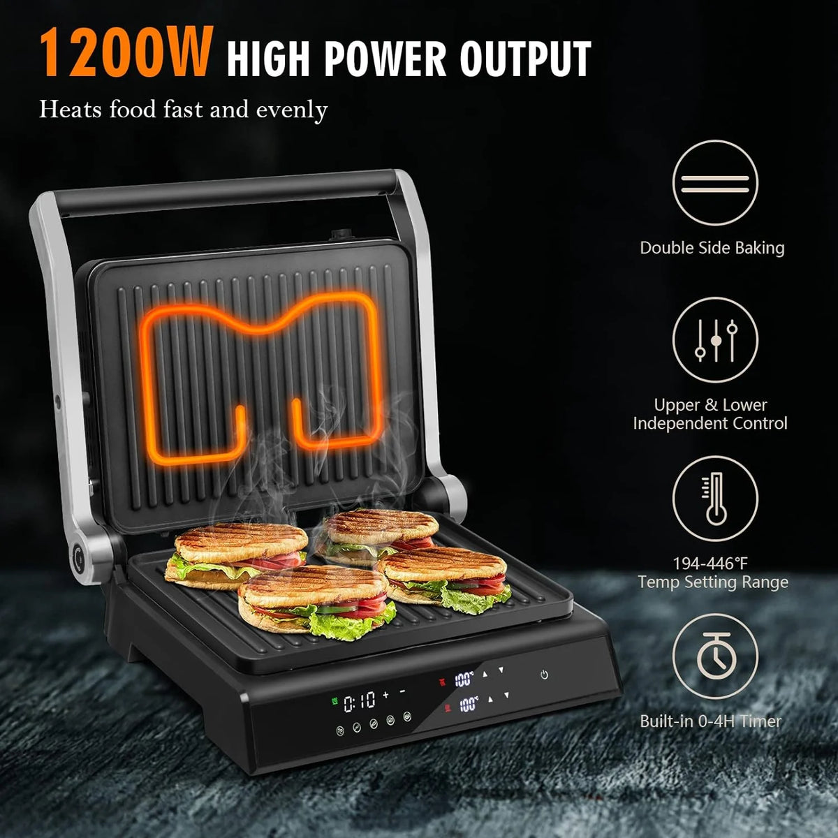 1200W Non-Stick Electric Panini Press Sandwich Maker D463