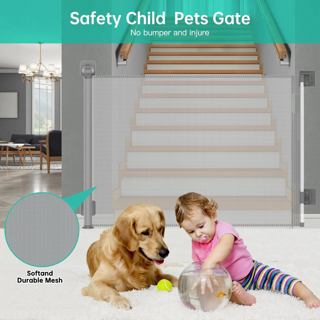 Retractable Baby Gate 33" Tall 63" Wide Gray G307764