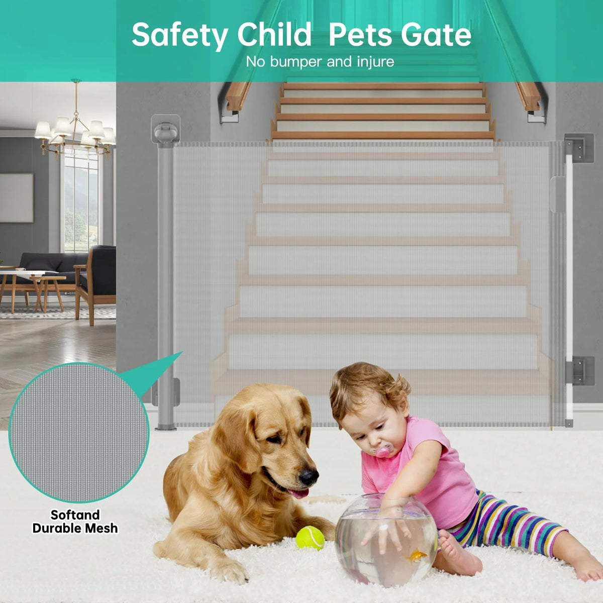 Retractable Baby Gate 33" Tall 63" Wide Gray G307764