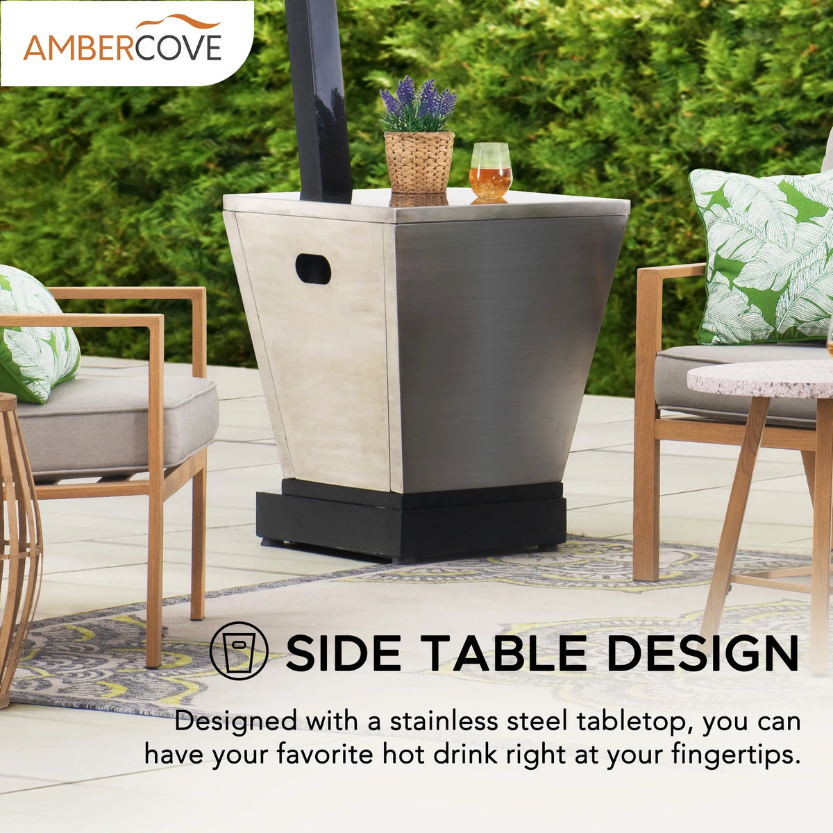 Matte Black Steel Outdoor Propane Gas Heater with Wheels and Table Top M336668