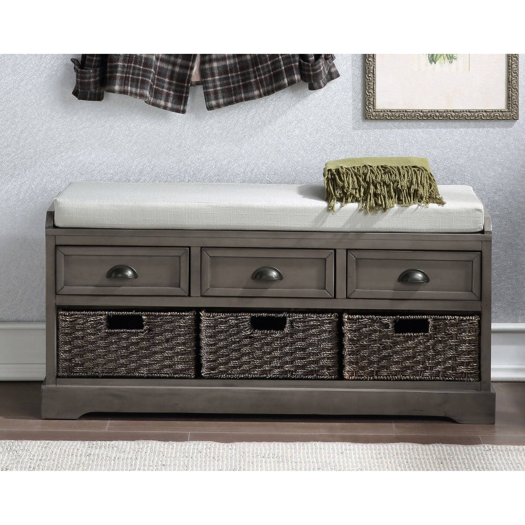 Black Storage Bench with 3 Drawers and 3 Baskets A213