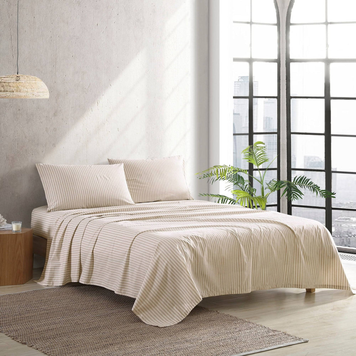 Beige King Percale Sheet Set E4664
