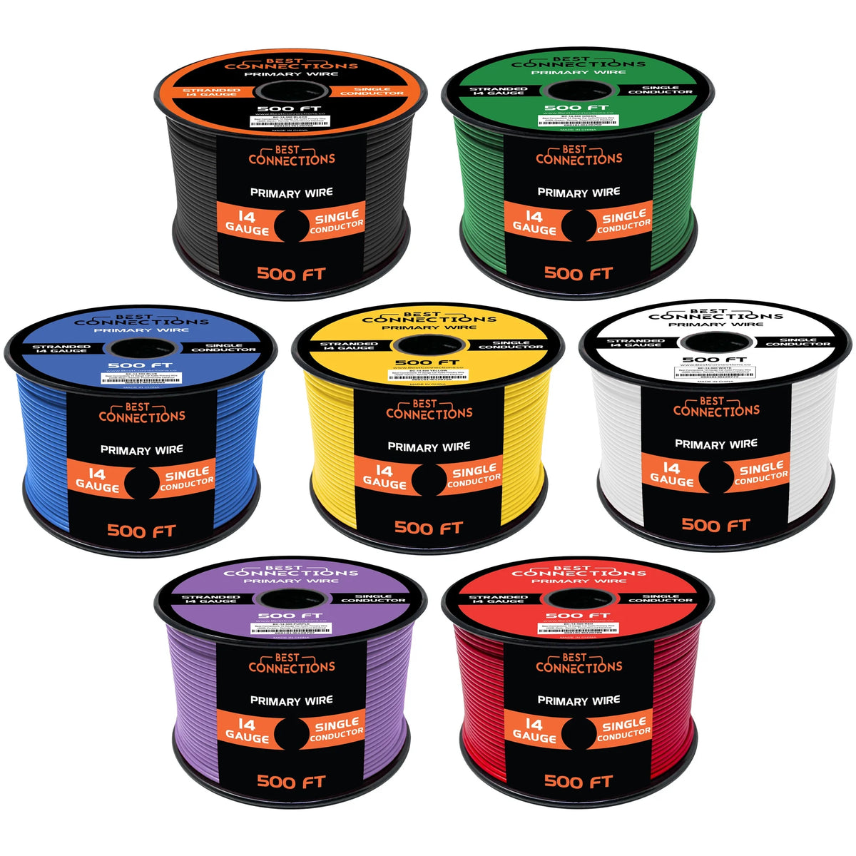 14 Gauge Automotive Primary Wire 500ft 7 Color Bundle Set O64806