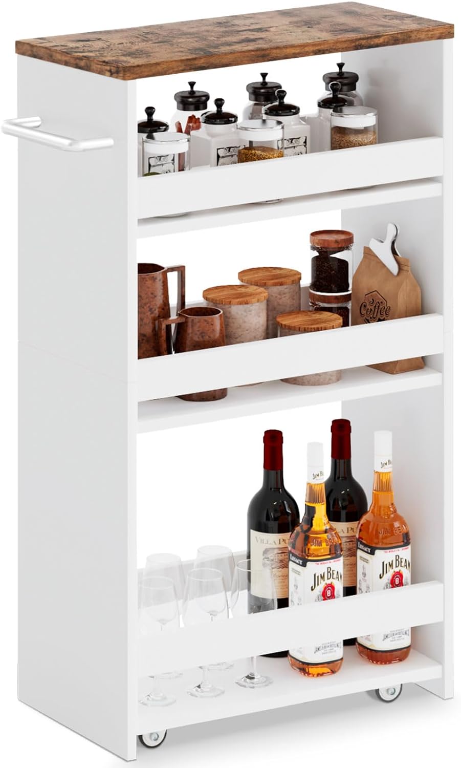 4-Tier Wood White Rolling Storage Cart L611429