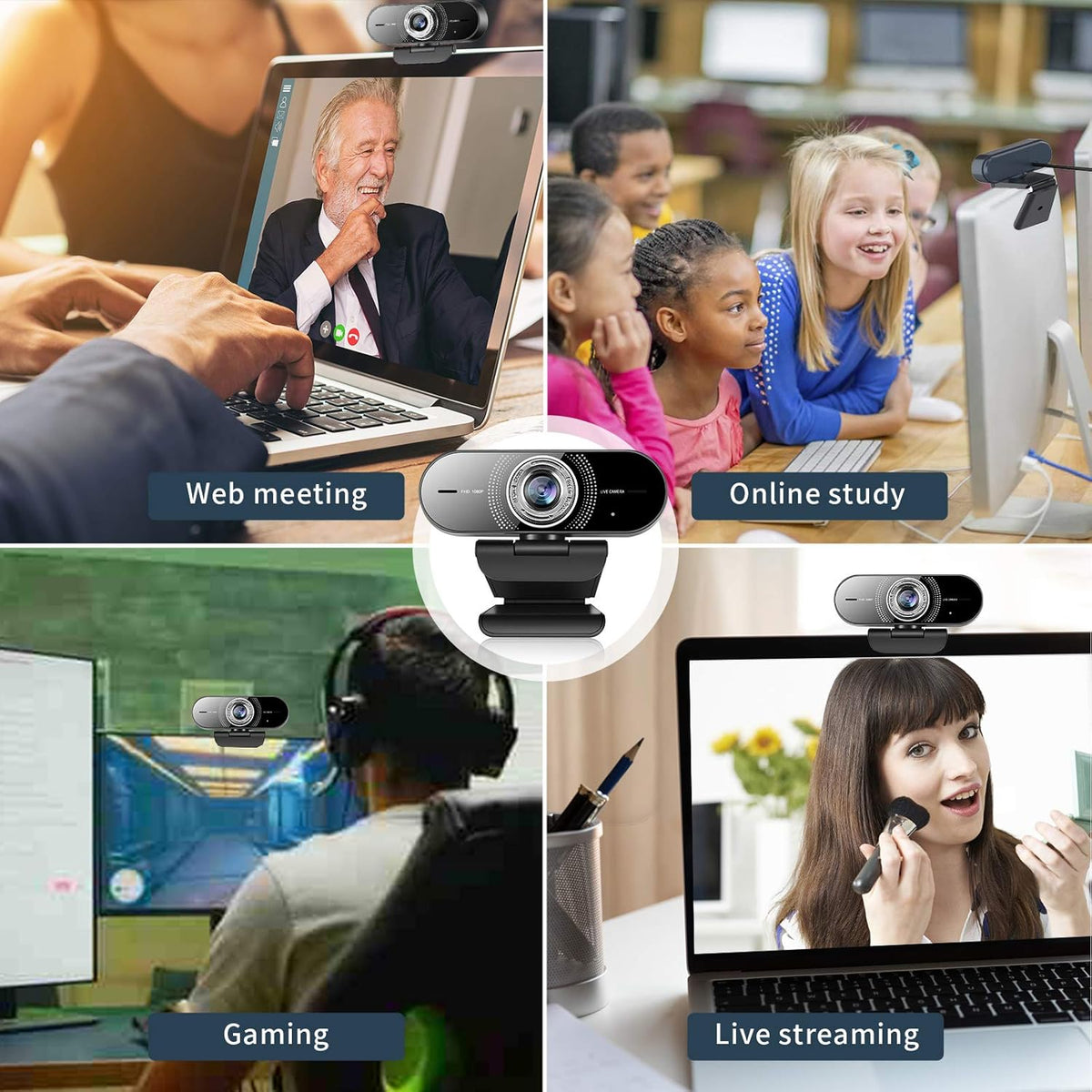 1080P Computer Camera with Microphone, Wide Angle Manual Focus Webcam Y114