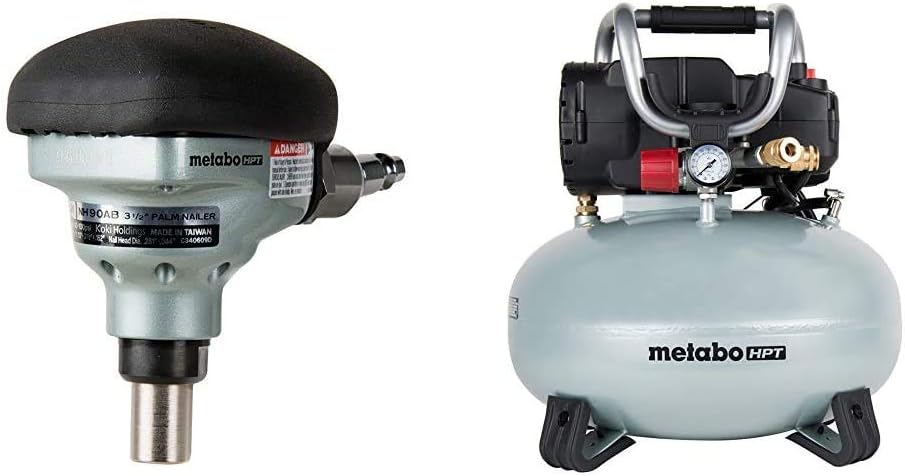 3-1/2" Palm Nailer with 1 gallon Quiet Air Compressor & Air Nailer Hose U15232