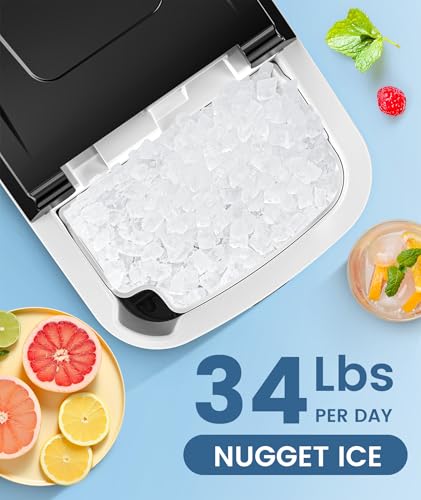 Countertop Nugget Ice Maker with Soft Chewable Ice, 34Lbs/24H, Self-Cleaning X576