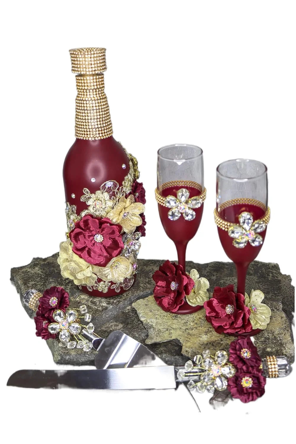 Champagne Glasses Set Emerald Green Silver A16501