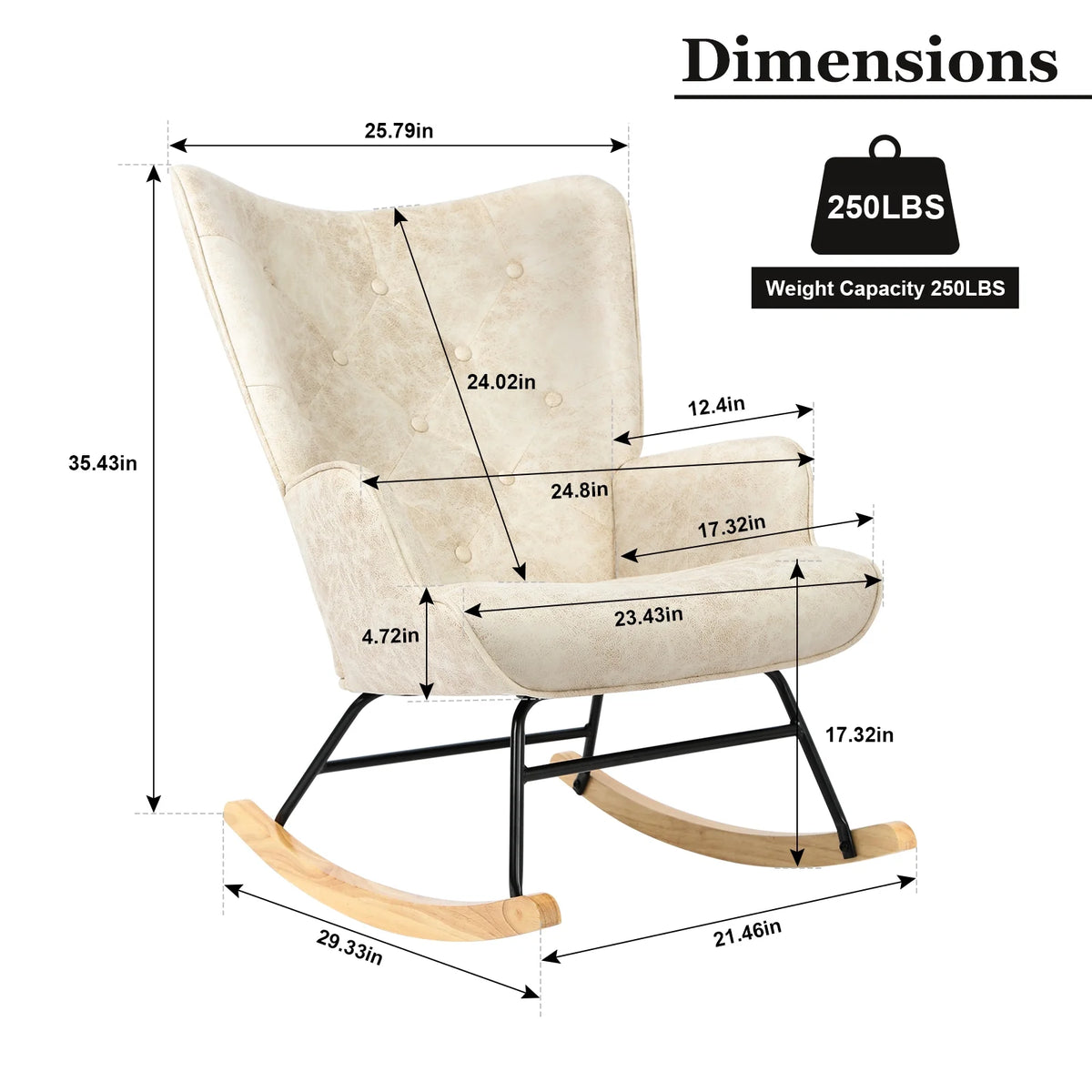 Polyester Fabric Rocking Chair with Wooden Base and Armrests White O258