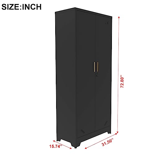 Black Metal Storage Cabinet with Locking Doors and Adjustable Shelves F457