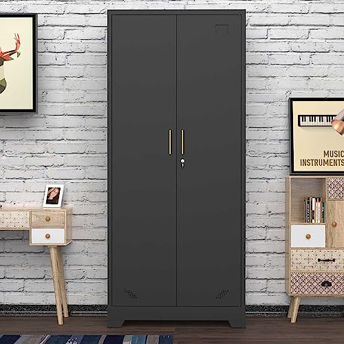 Black Metal Storage Cabinet with Locking Doors and Adjustable Shelves F457