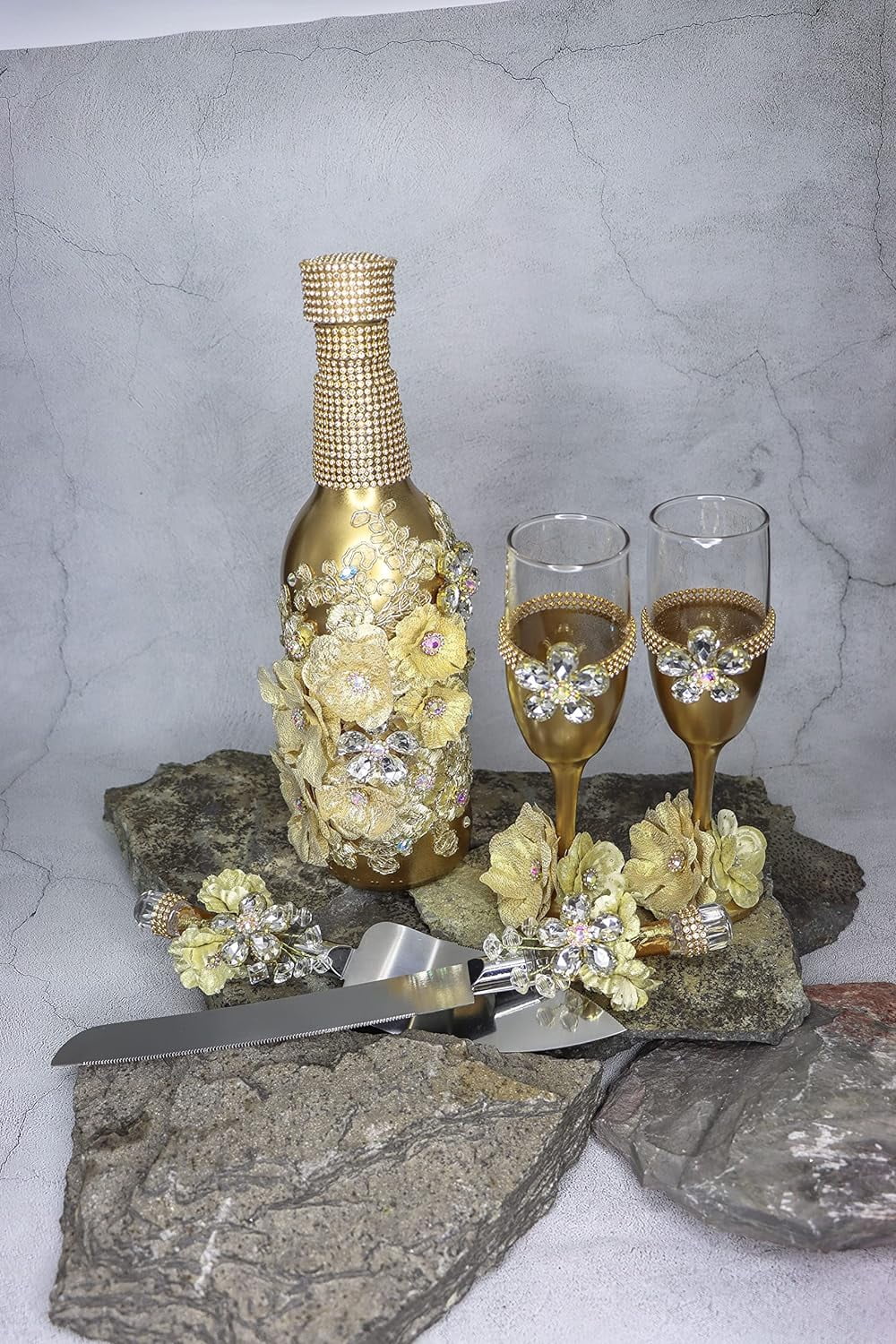 Champagne Glasses Set Emerald Green Silver A16501