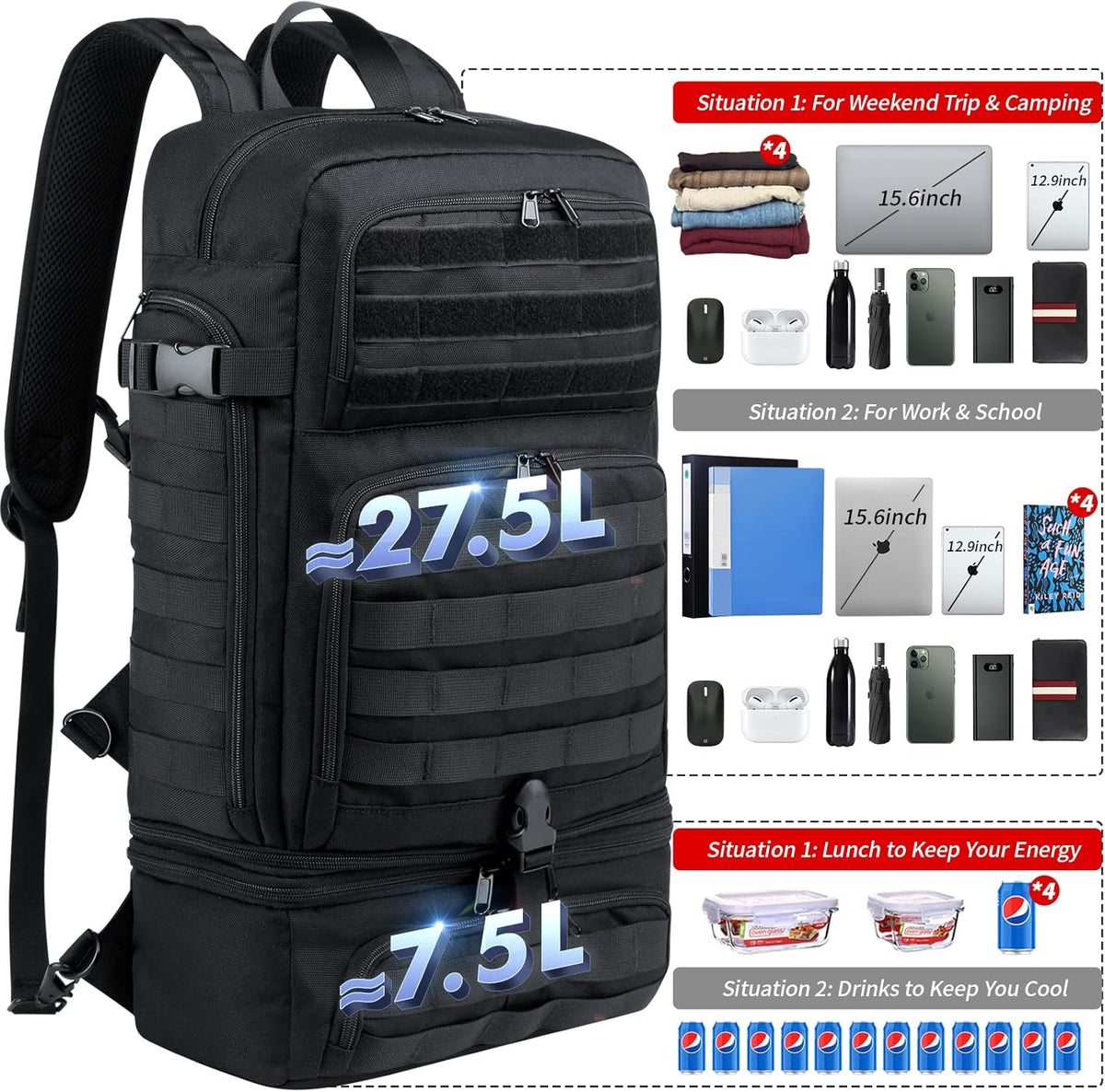 Tactical Laptop Backpack 15.6 inch with Lunch Bag T126
