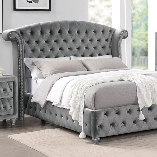 Gray Solid Wood King Bedroom Set 3pcs S4154