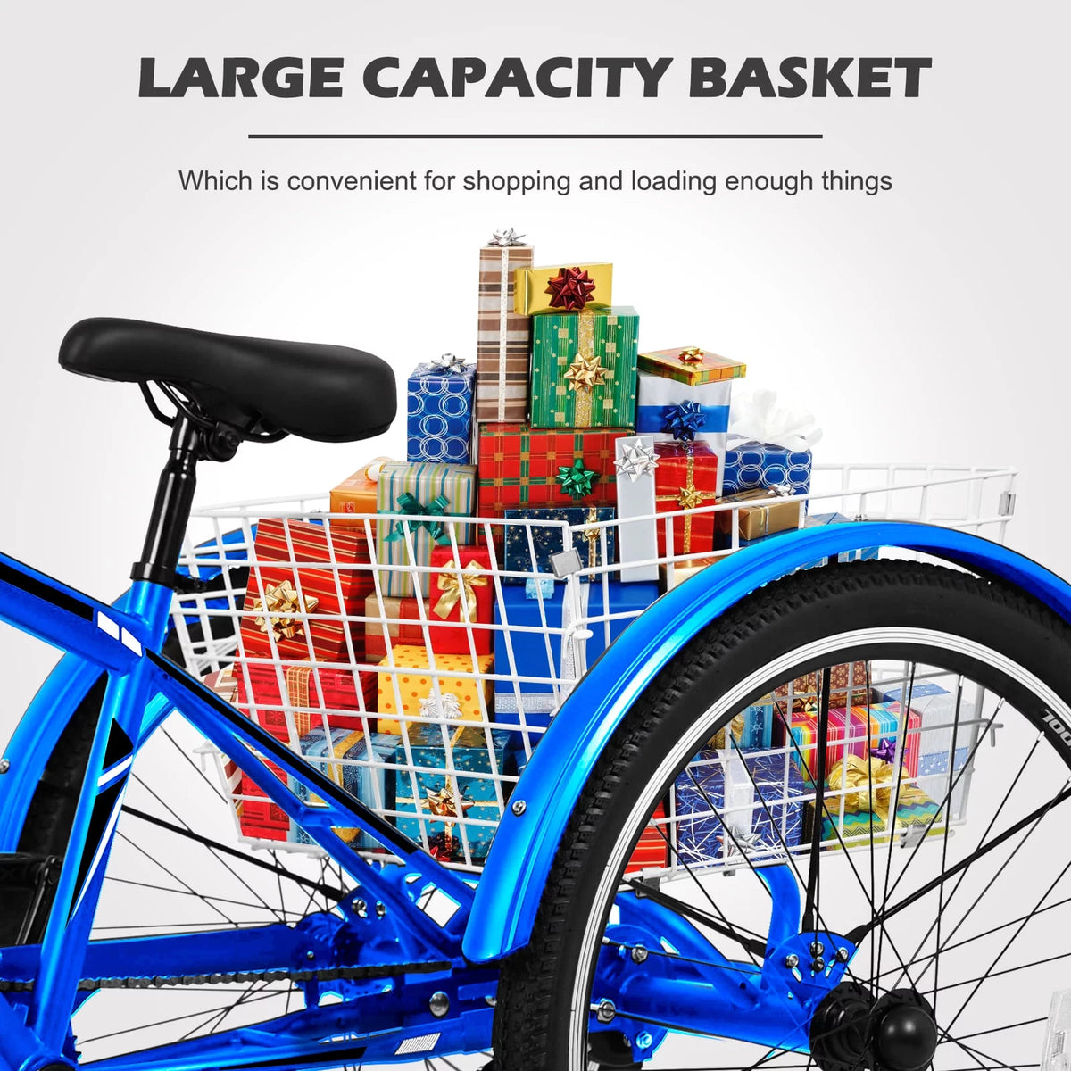 26 Inch 7 Speed Blue Adult Tricycle with Baskets T895