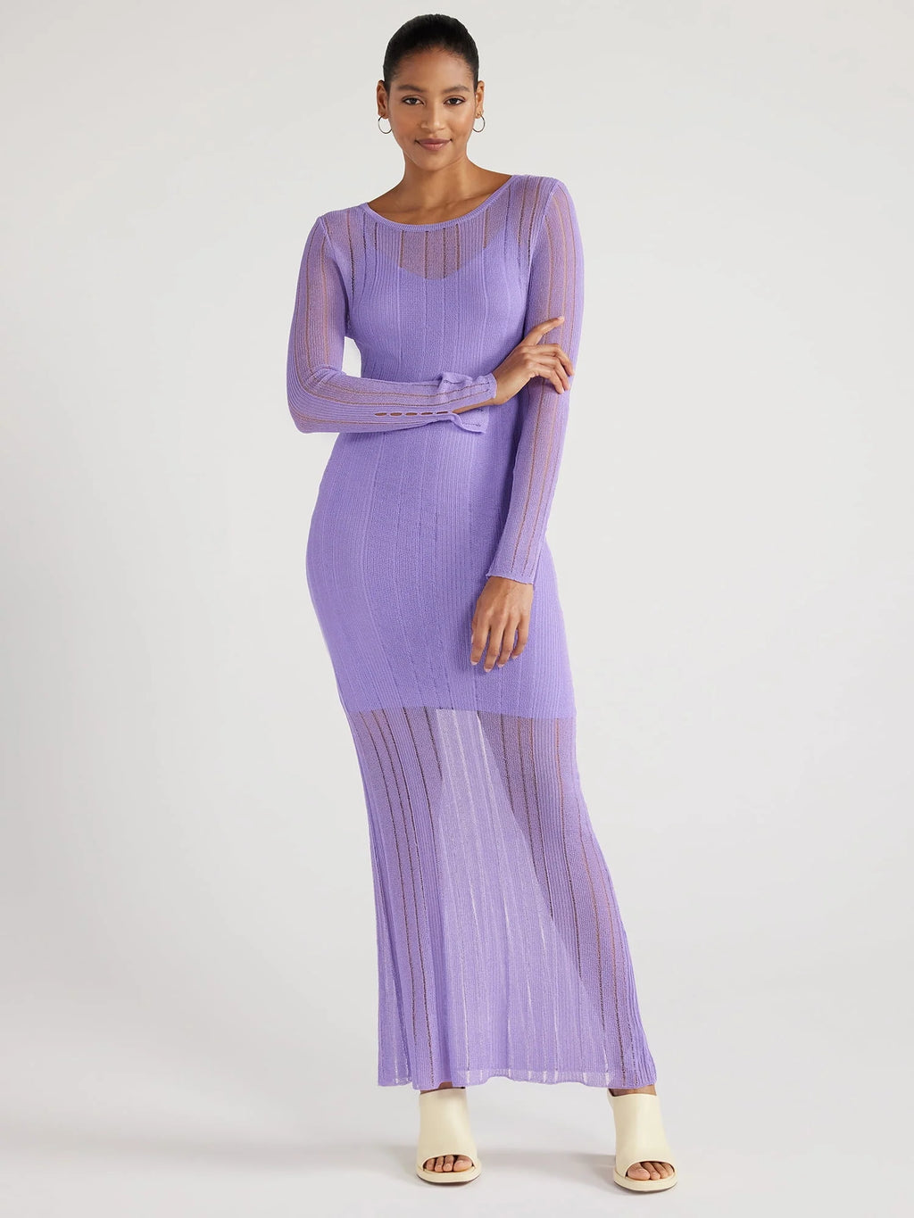 Women's Sheer Maxi Sweater Dress with Lining F129
