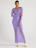 Women's Sheer Maxi Sweater Dress with Lining F129