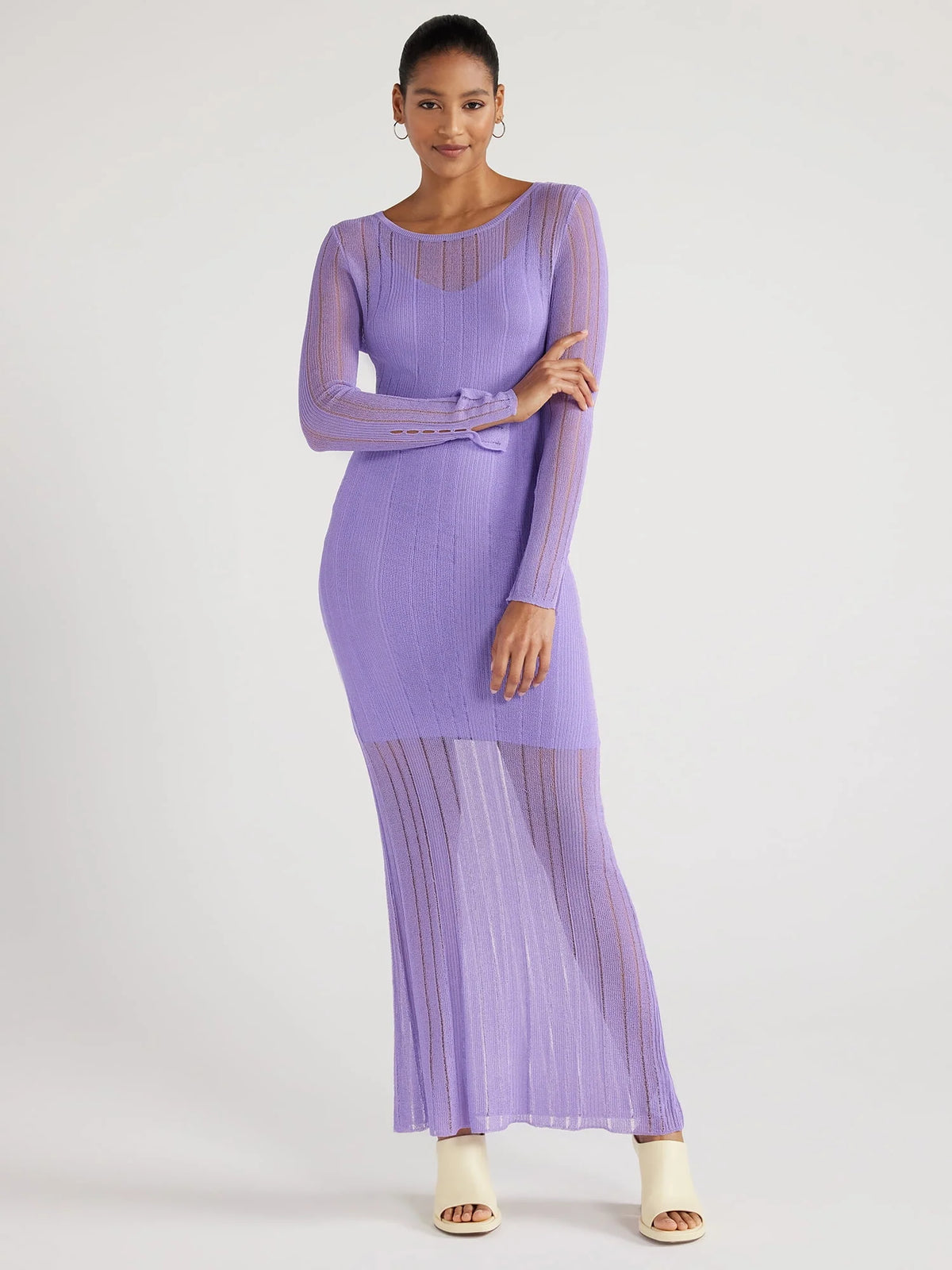 Women's Sheer Maxi Sweater Dress with Lining F129