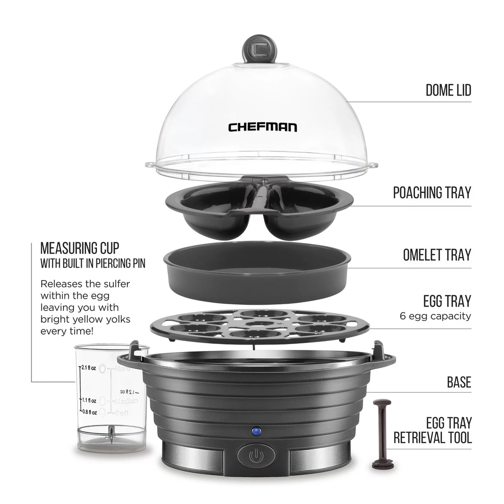 Electric Rapid Egg Cooker 6 Eggs Poaching Omelet Tray Grey X33782