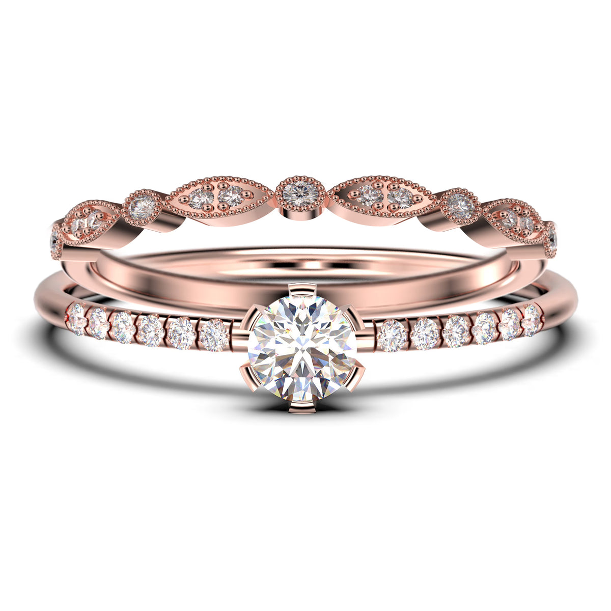1.05 Carat Round Cut Diamond Moissanite Engagement Ring in 10k Solid Rose Gold V46728