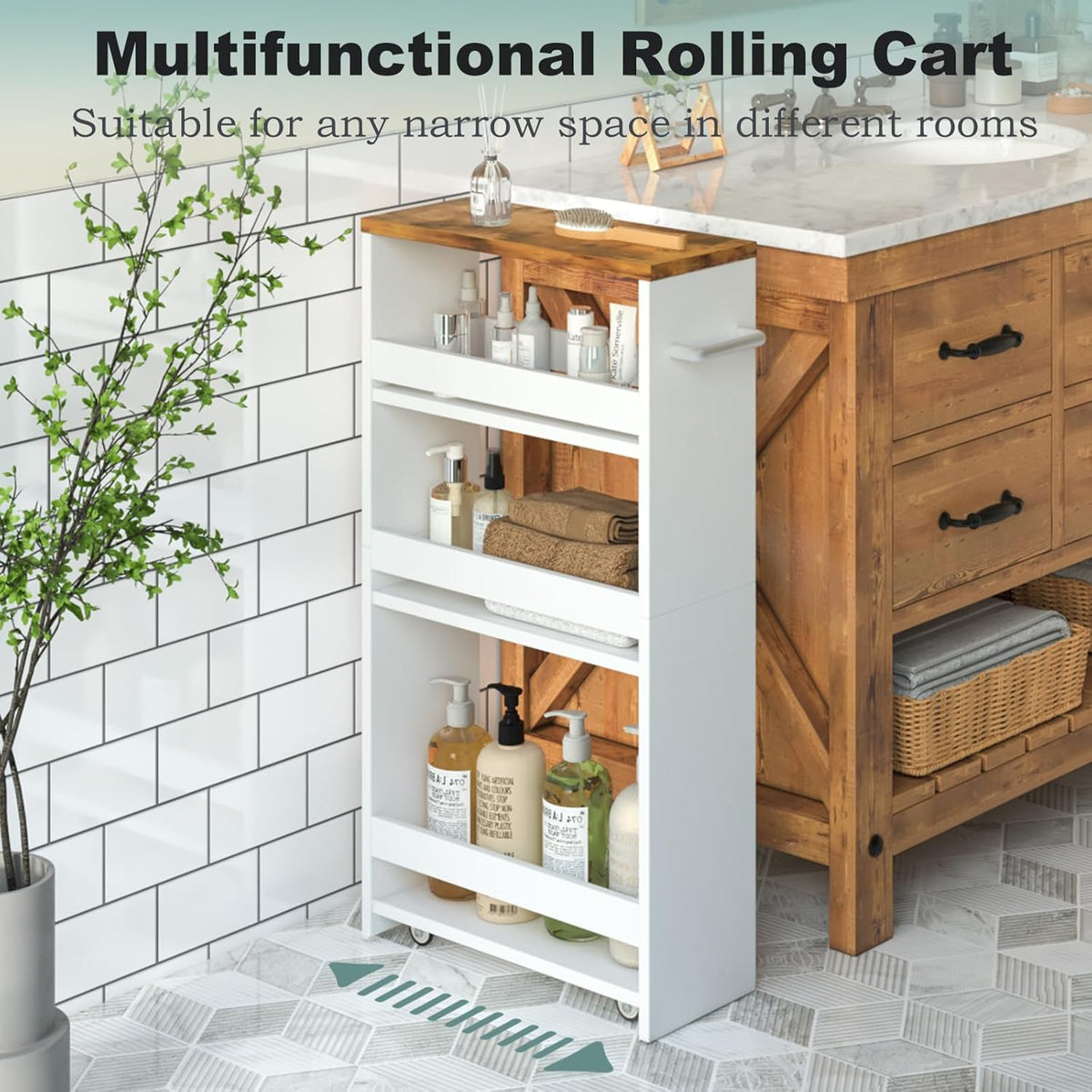 4-Tier Wood White Rolling Storage Cart L611429