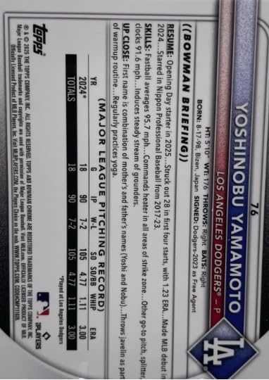 2025 Bowman Chrome Yoshinobu Yamamoto Mega Box Mojo Refractor Baseball Trading Card #76 Z2170