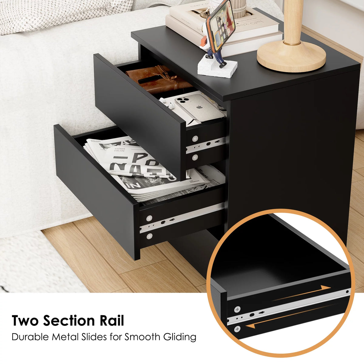 Black 3 Drawer Nightstand Set of 2 Z54290
