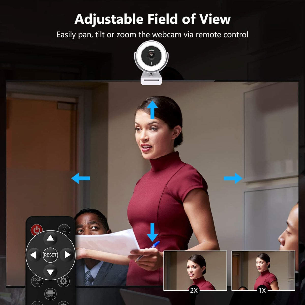 1080P Zoomable Webcam with Remote Control, Privacy Cover, White X264