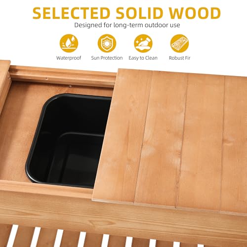 Outdoor Potting Bench Table with Sink & Sliding Top, Wooden Garden Workbench with Storage Shelves C809