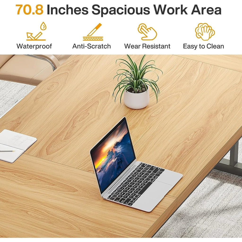 70.8-Inch Light Walnut/Black Executive Desk Y69524