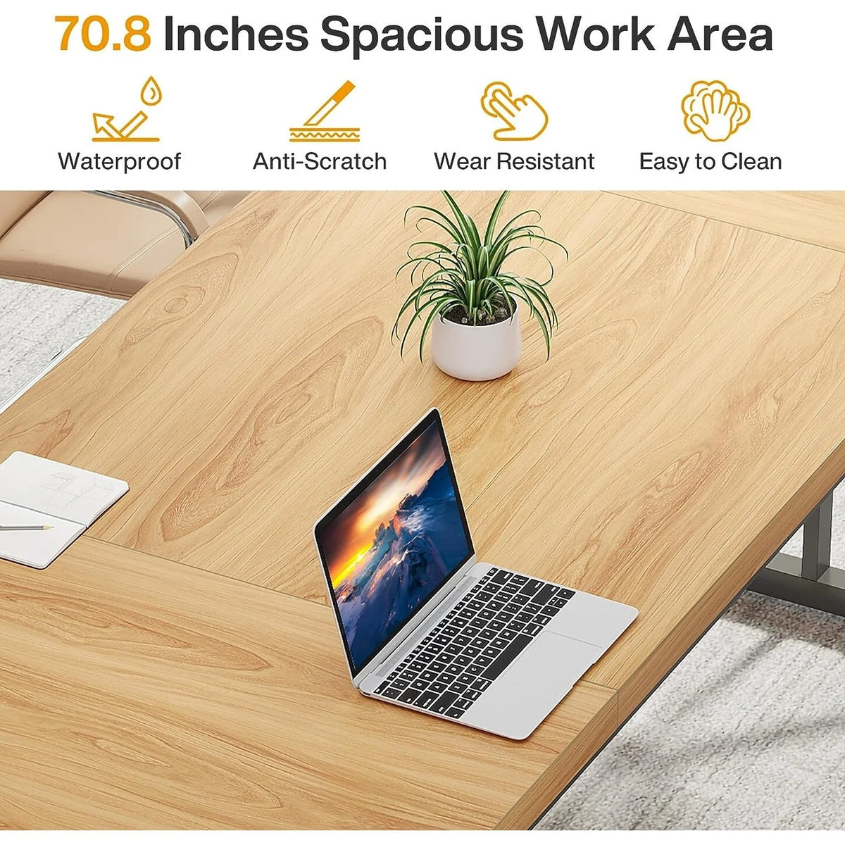 70.8-Inch Light Walnut/Black Executive Desk Y69524