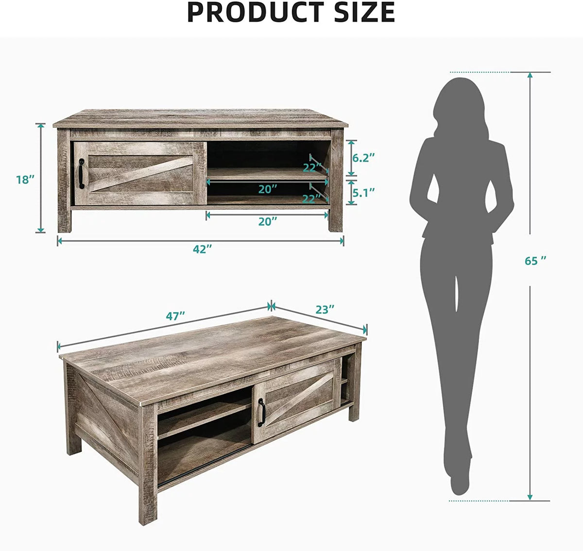 Gray Wood Coffee Table with Storage A3925