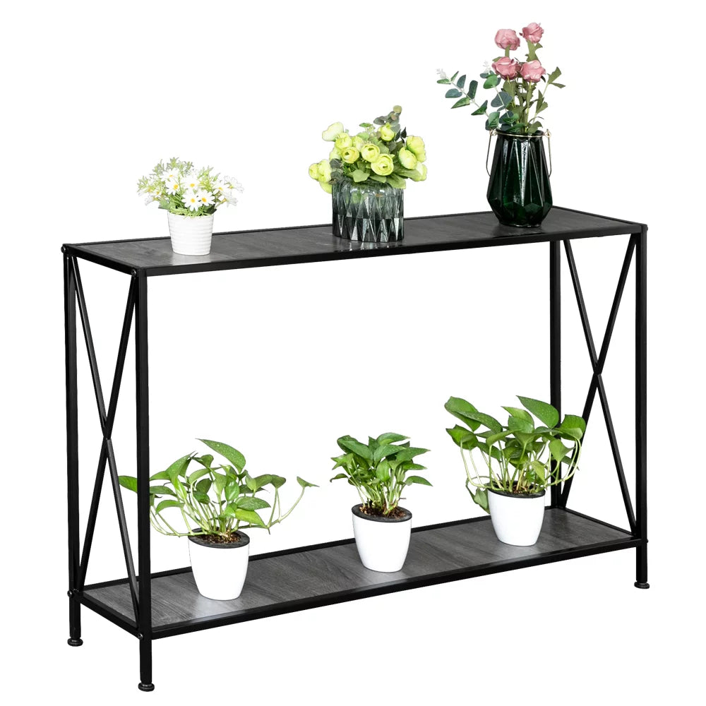Gray 2-Tier Wood Console Table with Storage Shelf Z1653