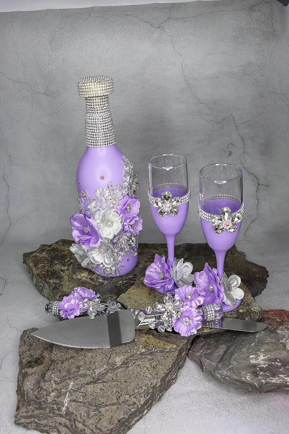 Champagne Glasses Set Emerald Green Silver A16501