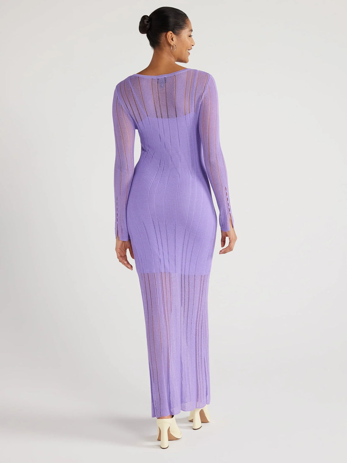 Women's Sheer Maxi Sweater Dress with Lining F129
