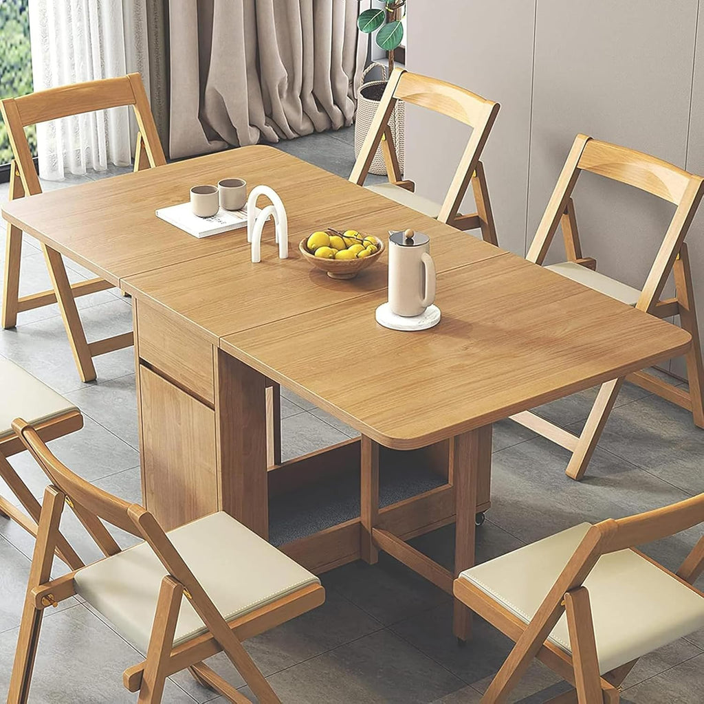 Beige Solid Wood Folding Dining Table Set M12224