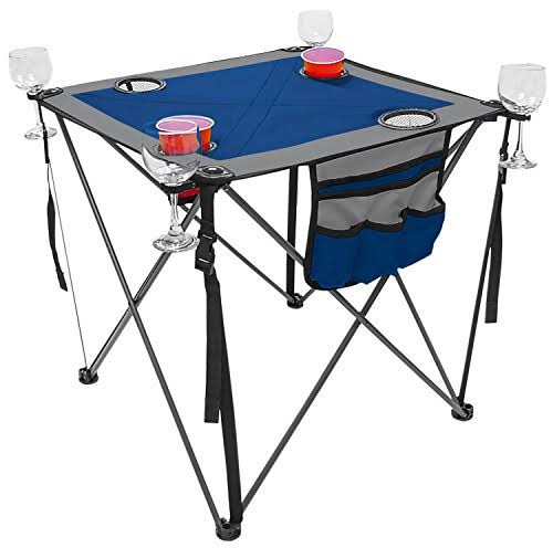 Folding Wine Table with Cupholders and Wineglass Holders V3641