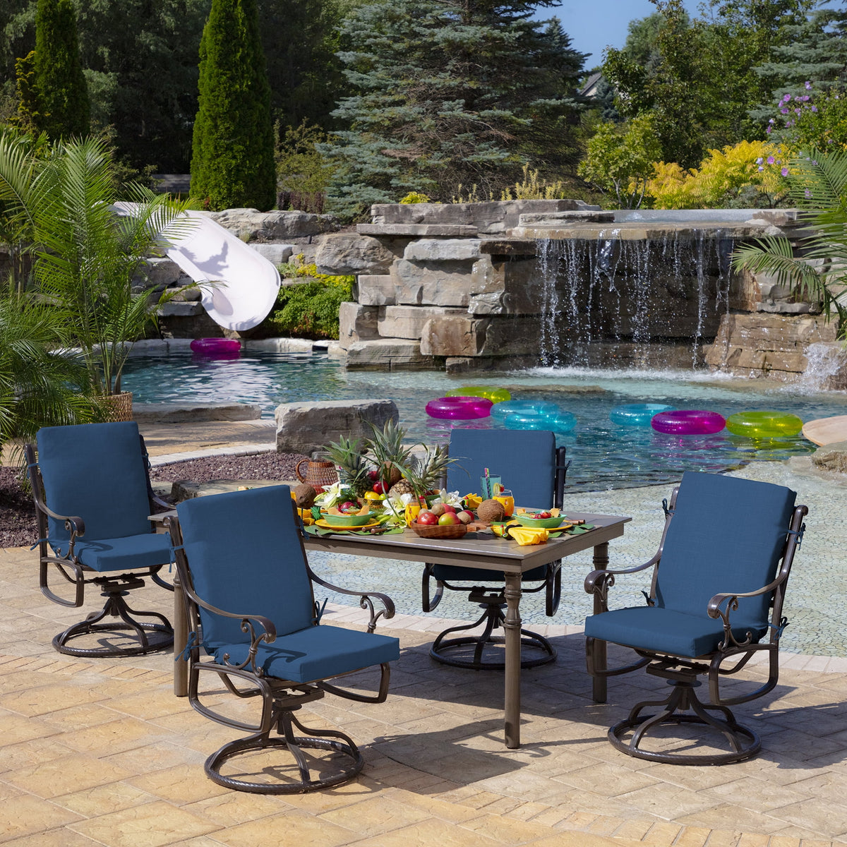 Water Repellent Fade Resistant Cobalt Blue Texture Outdoor Dining Chair Cushion I35289