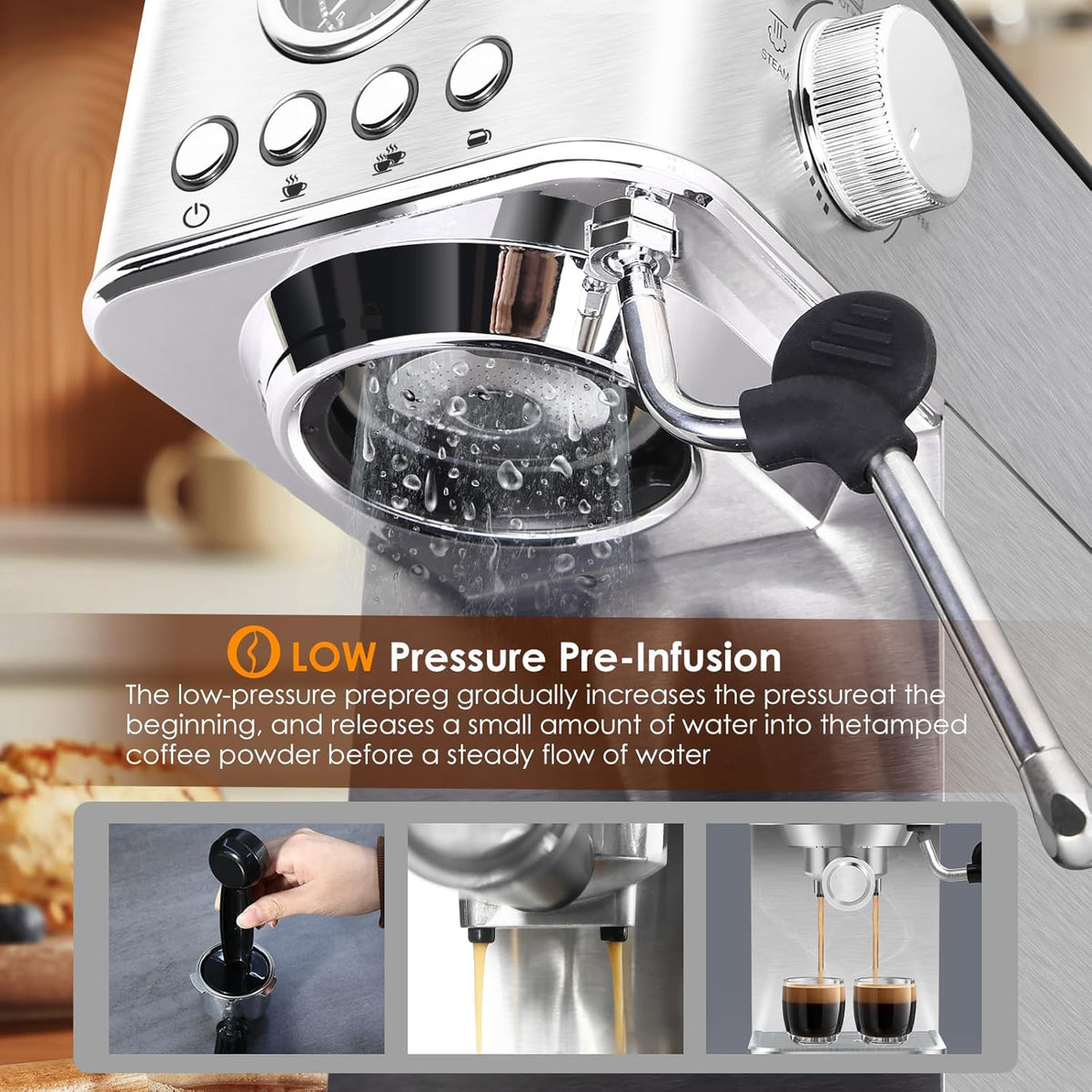 Stainless Steel Espresso Machine with Milk Frother R425867