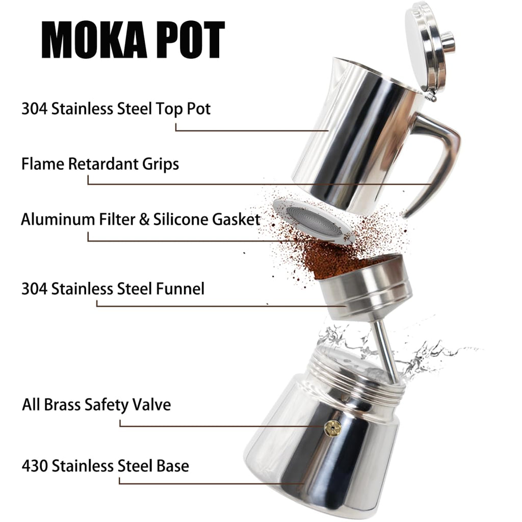 12 Cup 304 Stainless Steel Moka Pot Stovetop Espresso Maker 600ml O70405