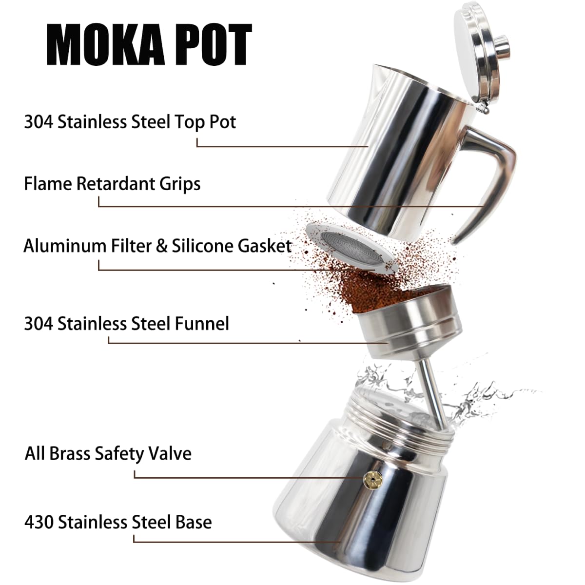 12 Cup 304 Stainless Steel Moka Pot Stovetop Espresso Maker 600ml O70405