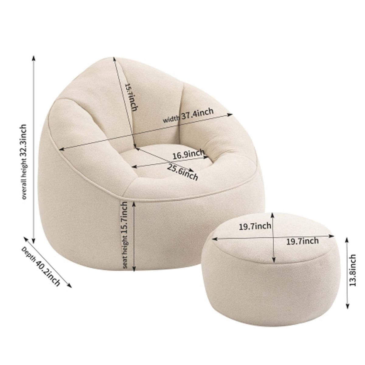Memory Foam Bean Bag Chair with Ottoman C719