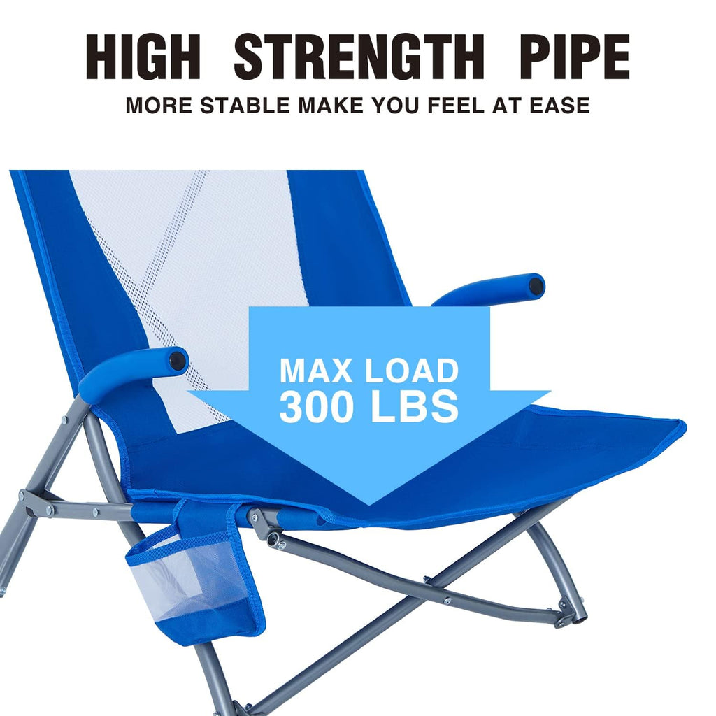 2 Pack Low Beach Lounge Chair with Cup Holder & Carry Bag F187050
