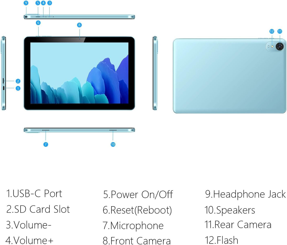 10.1 Inch Android Tablet 12GB RAM 64GB ROM Blue L216955