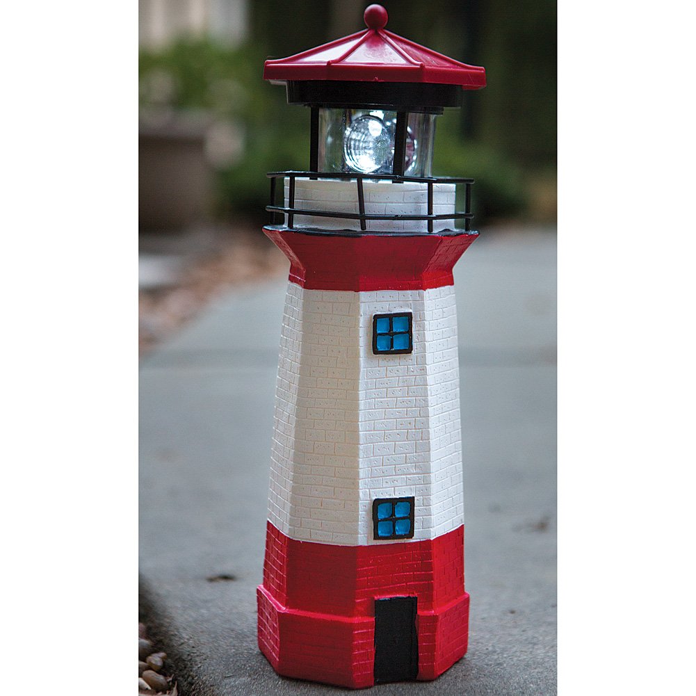 15" Red Solar Lighthouse with Rotating LED T226144